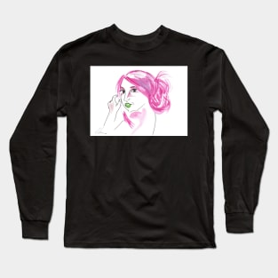 Girl With A Messy Bun - Pink Palette Long Sleeve T-Shirt